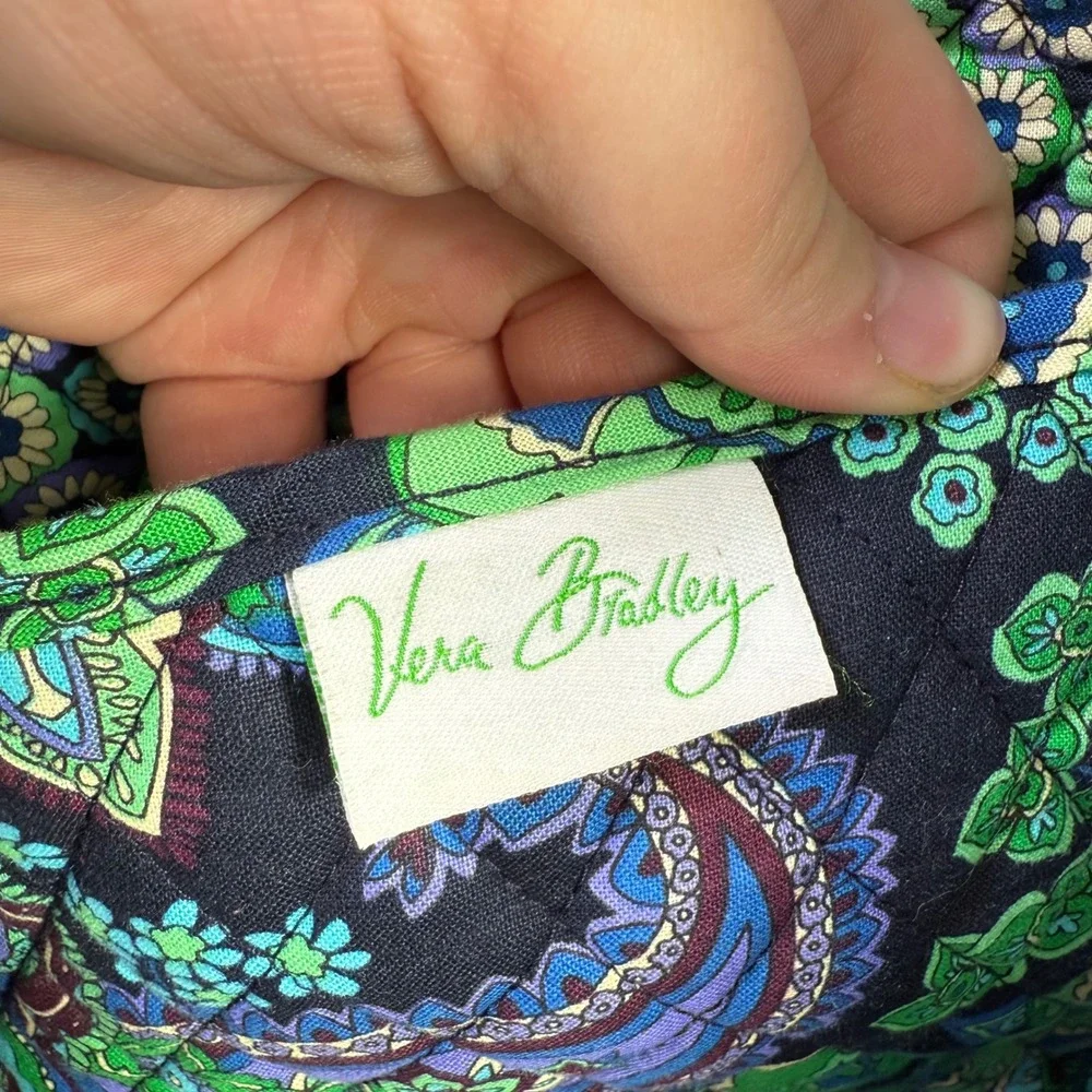 Vera Bradley Quilted Tote Bag Emerald Paisley Print Top Zip Shoulder Bag - Picture 10 of 12